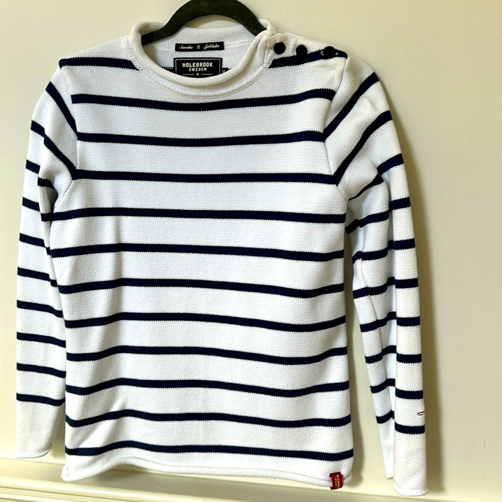Navy and white fisherman sweater